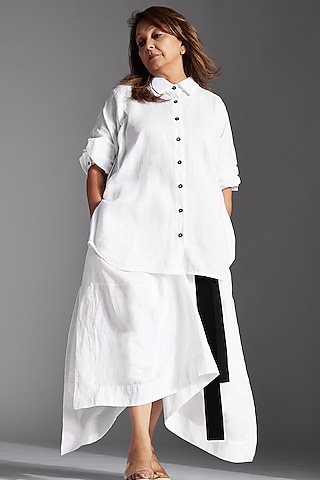 White Linen Dhoti Skirt by Chola