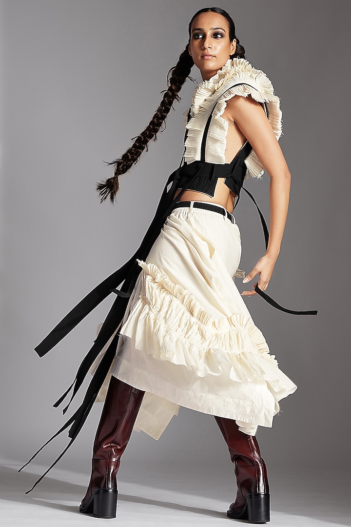 White Organic Cotton Asymmetrical Skirt by Chola at Pernia's Pop Up Shop