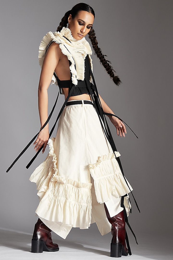 White Organic Cotton Asymmetrical Skirt by Chola at Pernia's Pop Up Shop