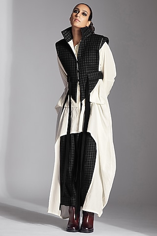 Black & White Linen Checkered Jacket by Chola