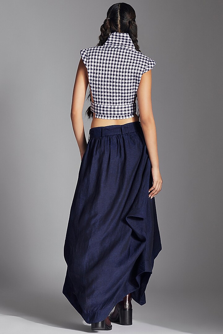 Blue Linen Checkered Jacket by Chola at Pernia's Pop Up Shop