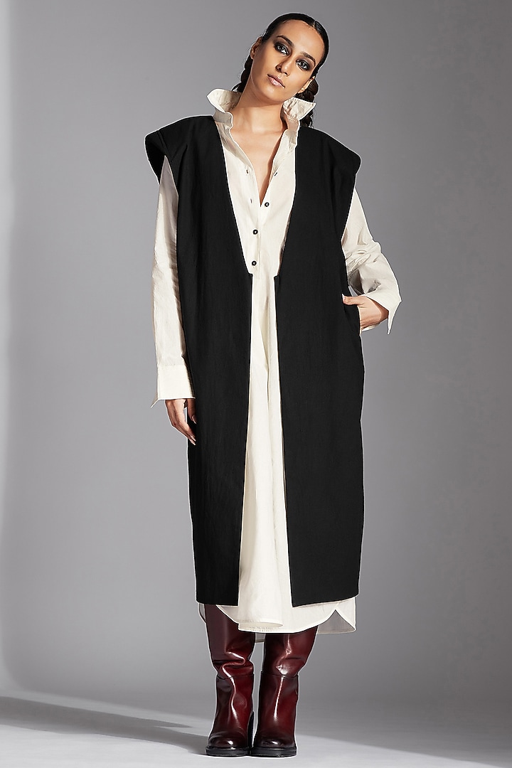 Black Organic Cotton Long Jacket by Chola at Pernia's Pop Up Shop