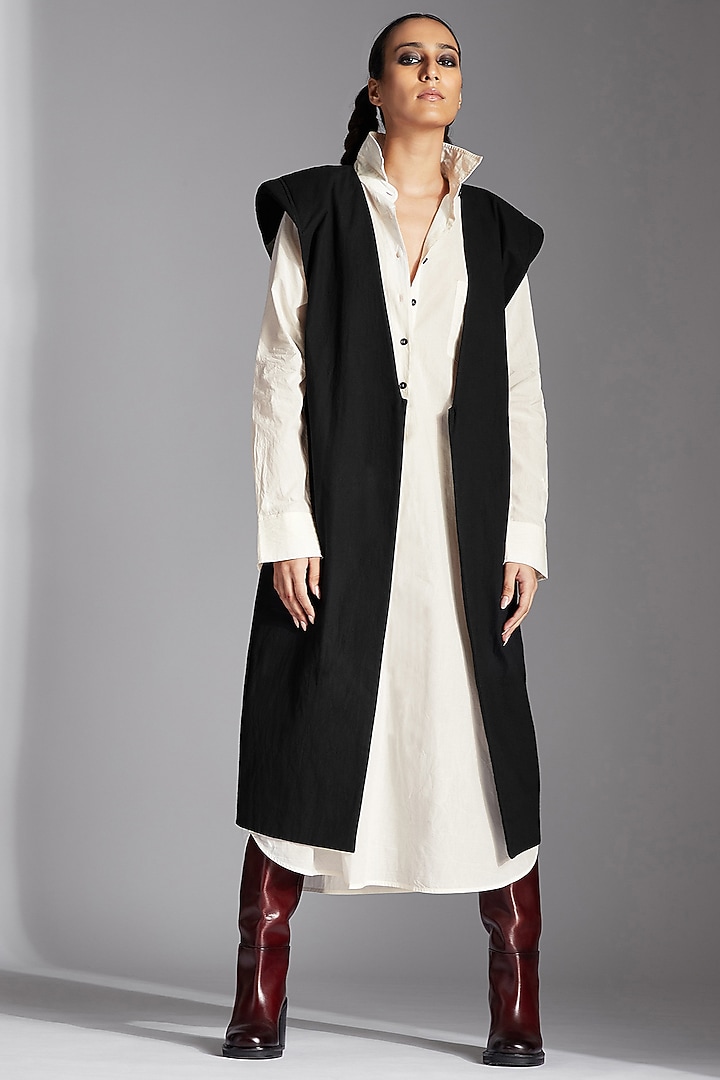 Black Organic Cotton Long Jacket by Chola at Pernia's Pop Up Shop
