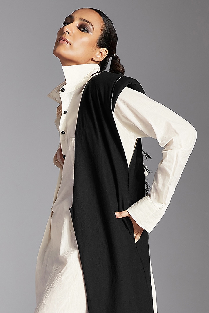 Black Organic Cotton Long Jacket by Chola at Pernia's Pop Up Shop