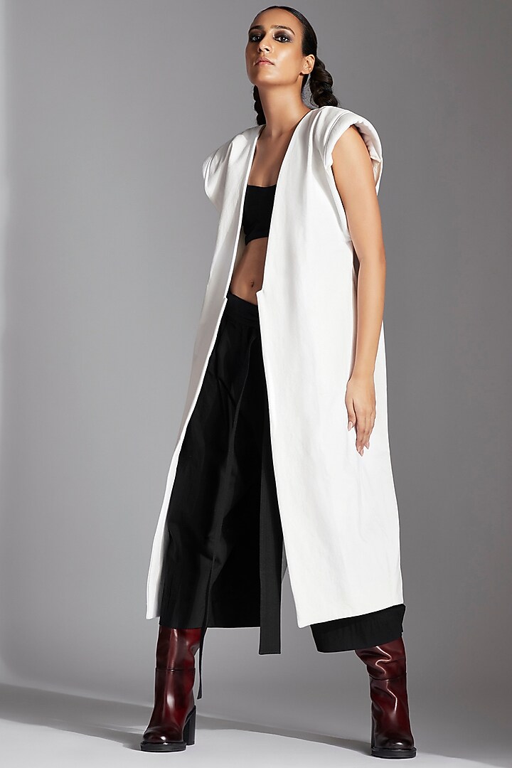 White Cotton Denim Long Jacket by Chola at Pernia's Pop Up Shop