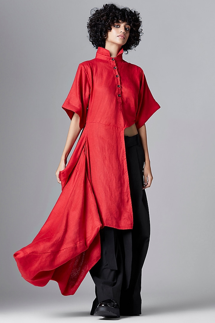 Dark Red Linen Shirt by Chola