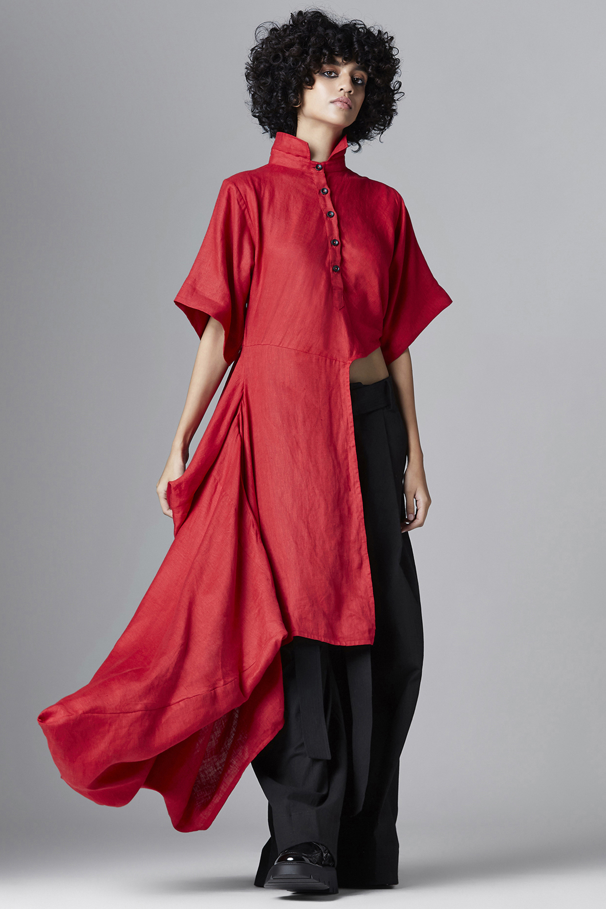 Dark Red Linen Shirt by Chola