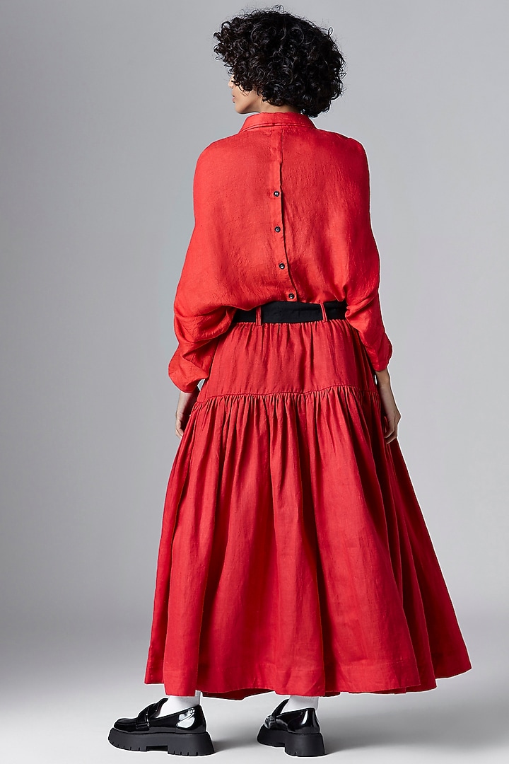 Red Linen Midi Skirt by Chola at Pernia's Pop Up Shop