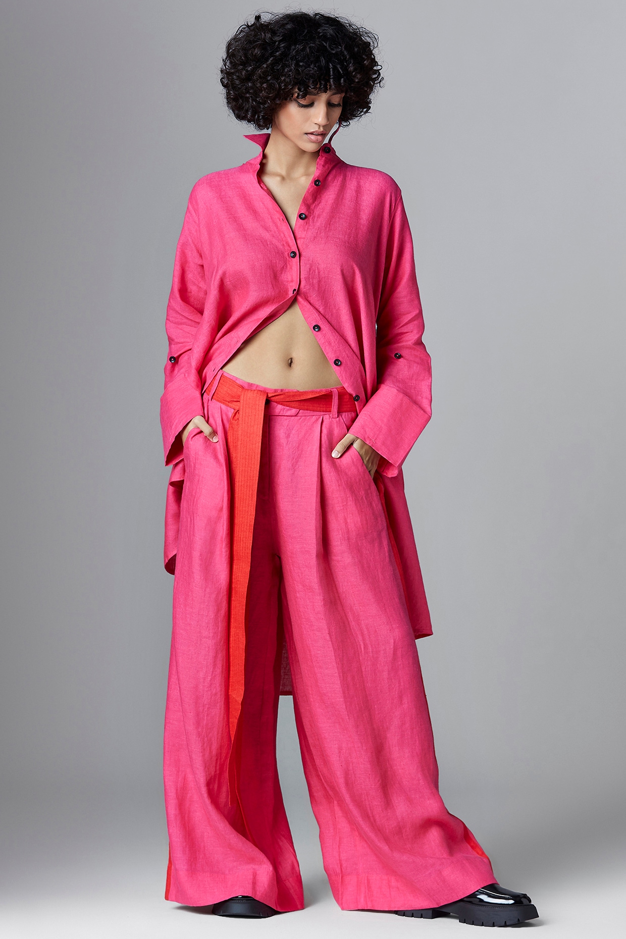Bright Pink Linen Blend Formal Wide Leg Trousers  New Look