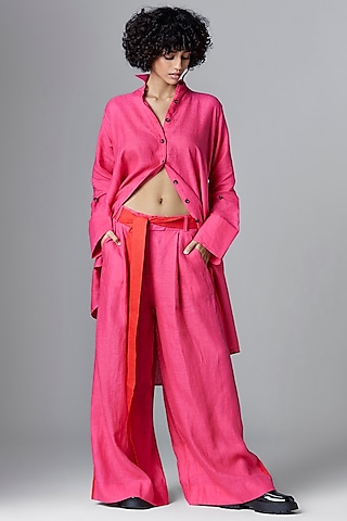 Buy WIDE LEG PINK PLUS SIZE TROUSER for Women Online in India