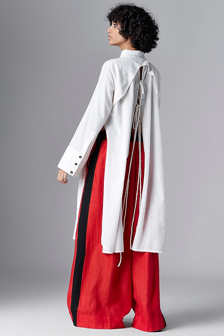 Light Red Linen Trousers by Chola at Pernia's Pop Up Shop