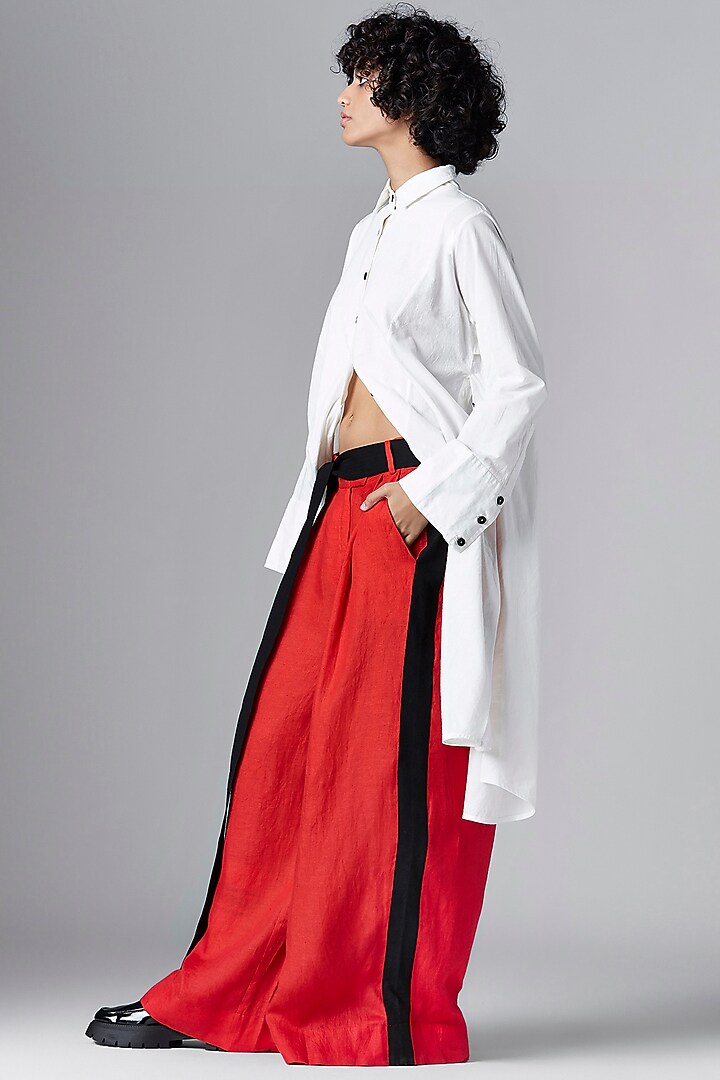 Light Red Linen Trousers by Chola at Pernia's Pop Up Shop