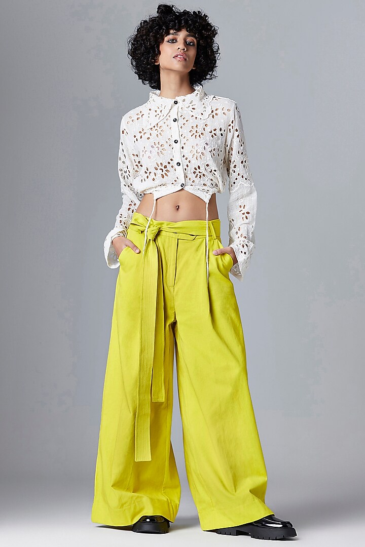 Yellow Organic Cotton Pleated Trousers by Chola