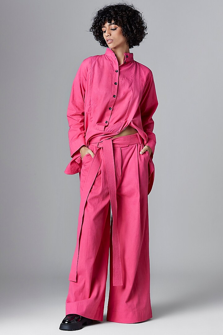 Pink Organic Cotton Pleated Trousers by Chola