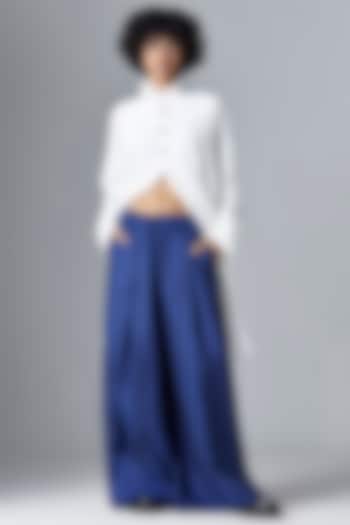 Navy Blue Linen Pleated Trousers by Chola