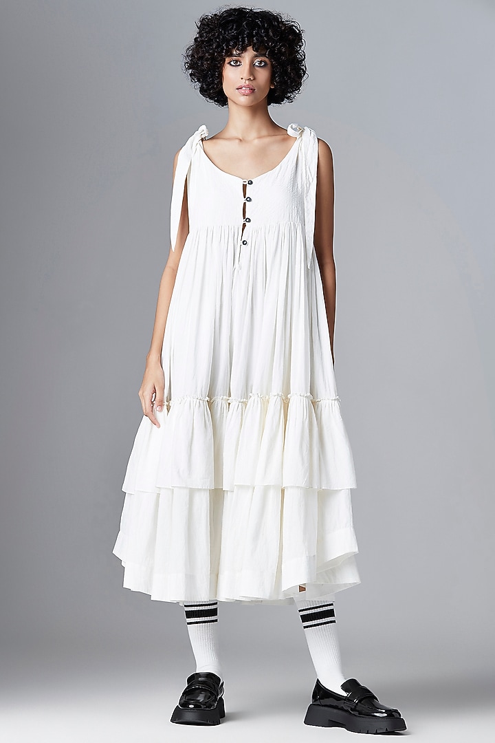 White Organic Cotton Midi Vacation Dress by Chola at Pernia's Pop Up Shop