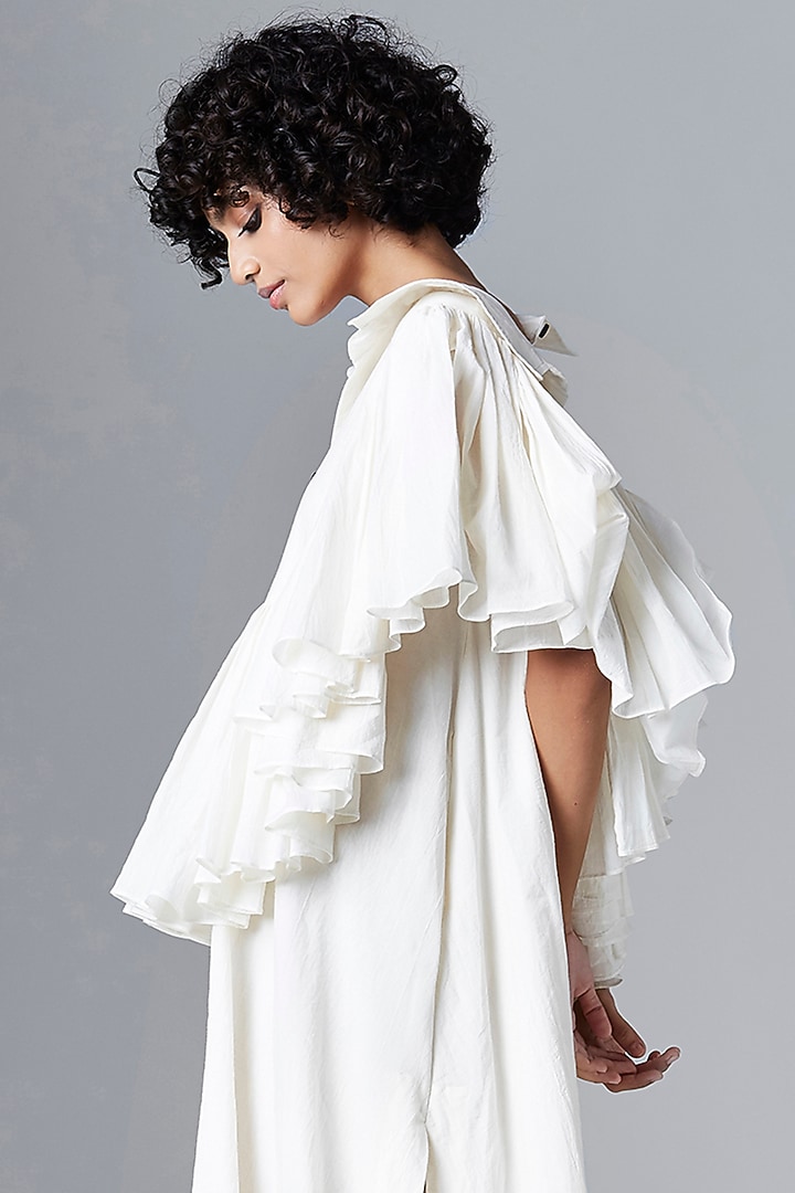 White Organic Cotton Frilled Vacation Dress by Chola at Pernia's Pop Up Shop