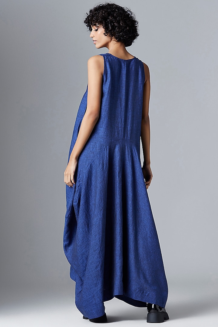 Navy Blue Linen Dhoti Vacation Dress by Chola at Pernia's Pop Up Shop