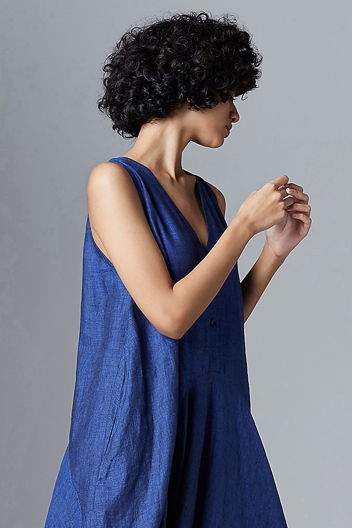 Navy Blue Linen Dhoti Vacation Dress by Chola at Pernia's Pop Up Shop