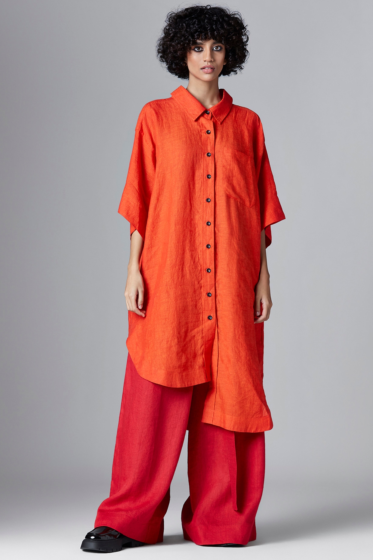 Orange Linen Shirt Dress Design by 