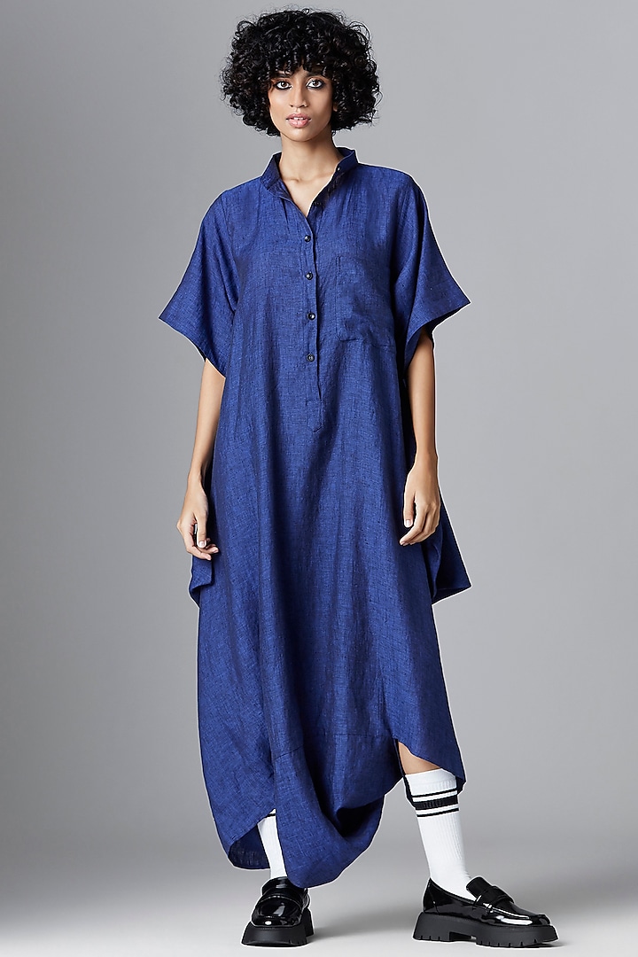 Navy Blue Linen Jumpsuit by Chola