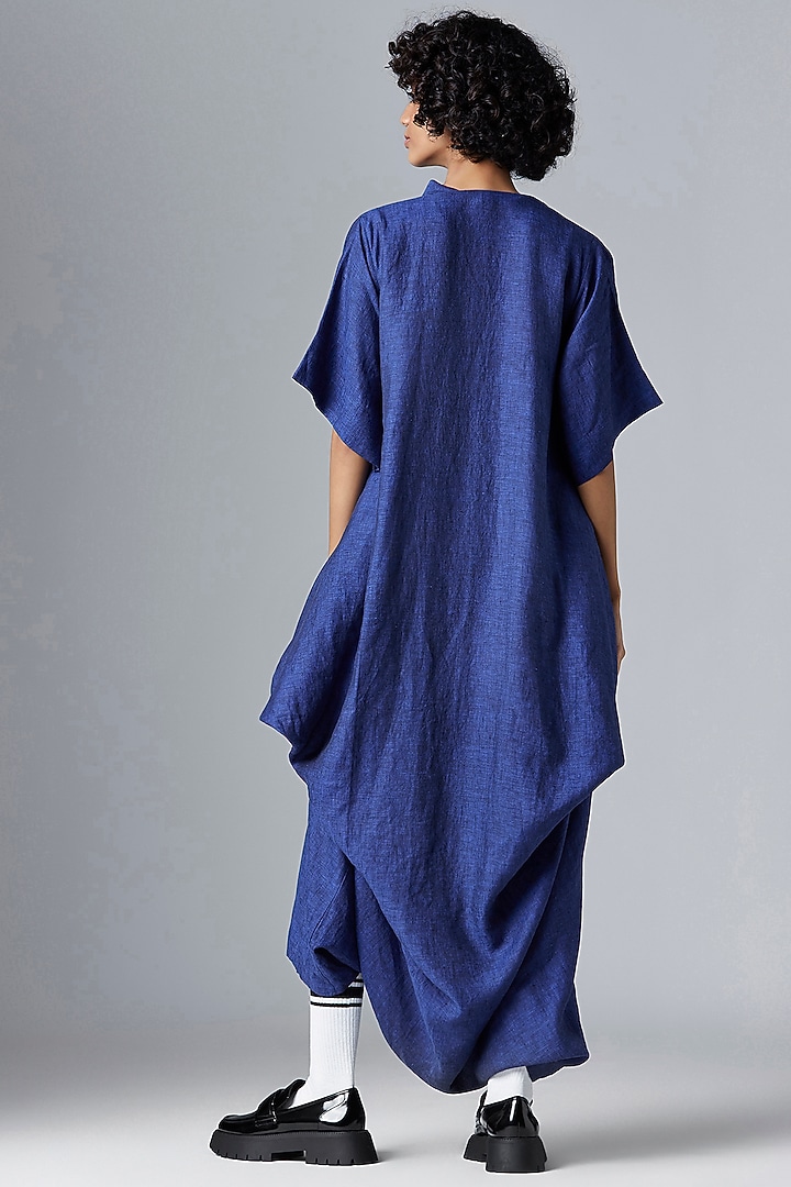 Navy Blue Linen Jumpsuit by Chola at Pernia's Pop Up Shop