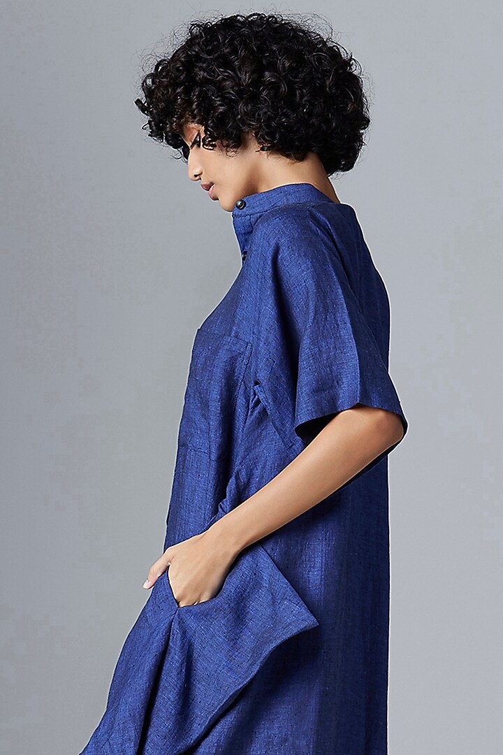 Navy Blue Linen Jumpsuit by Chola at Pernia's Pop Up Shop