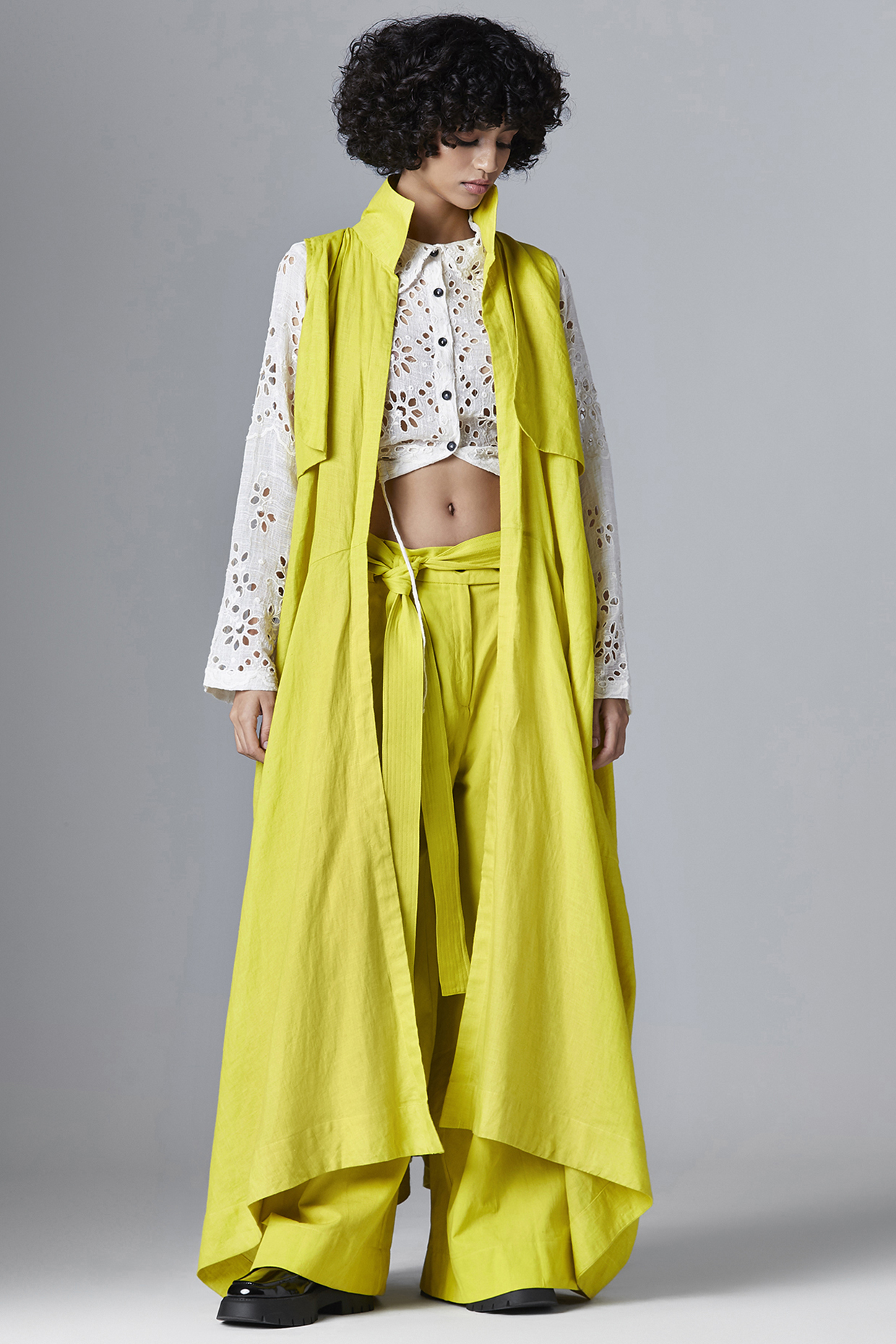 Yellow Linen Dhoti Jacket by Chola