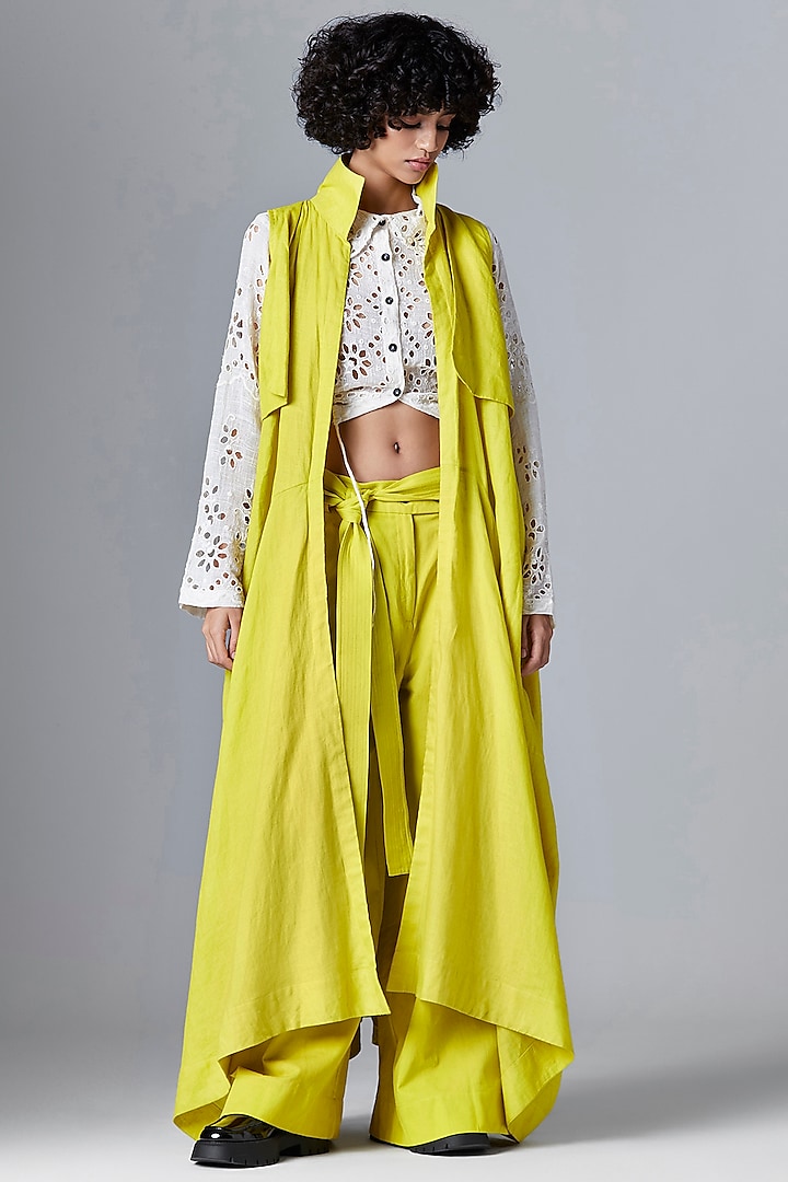 Yellow Linen Dhoti Jacket by Chola