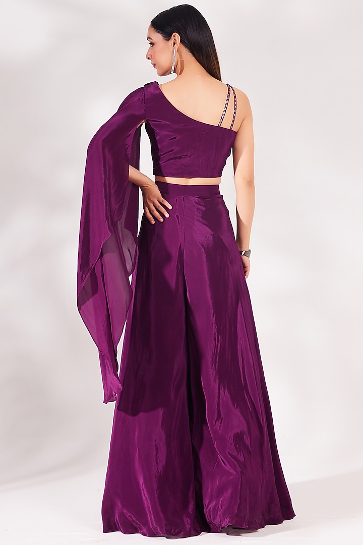 Plum Crepe Sequins Embellished Palazzo Pant Set by Chaashni by Maansi and Ketan at Pernia's Pop Up Shop