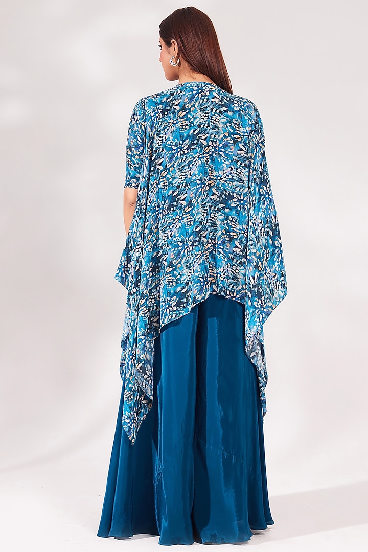 Teal Blue Crepe Flared Palazzo Pant Set by Chaashni by Maansi and Ketan at Pernia's Pop Up Shop