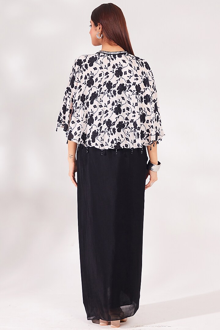 Black Crepe & Chinon Chiffon Sequined Draped Skirt Set by Chaashni by Maansi and Ketan at Pernia's Pop Up Shop