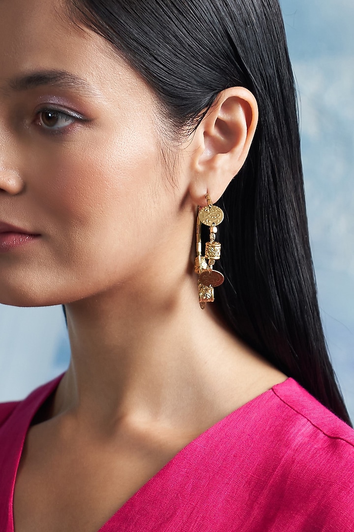 Gold Finish Aura Hoop Earrings by Charkhee Accessories