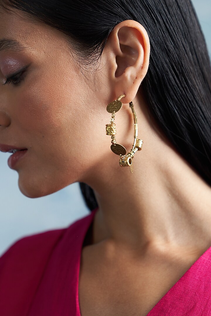 Gold Finish Aura Hoop Earrings by Charkhee Accessories at Pernia's Pop Up Shop