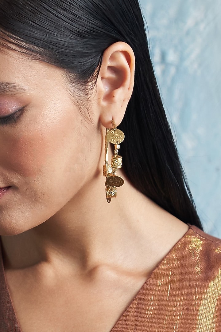 Gold Finish Aura Hoop Earrings by Charkhee Accessories at Pernia's Pop Up Shop