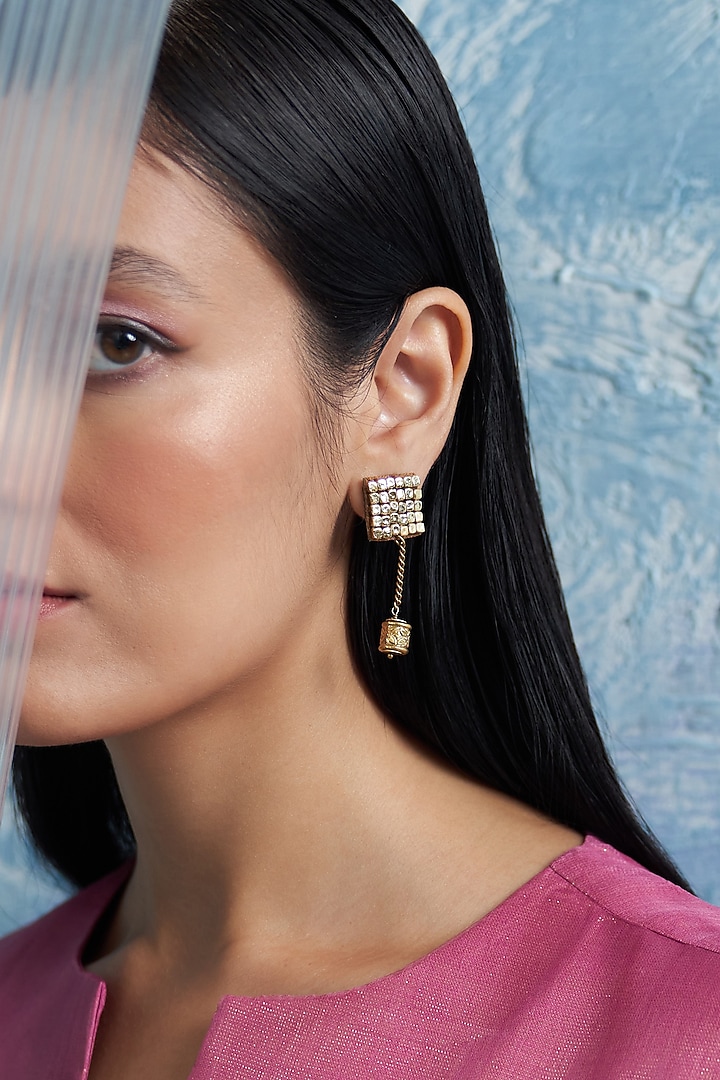 Gold Finish Aura Drop Earrings by Charkhee Accessories at Pernia's Pop Up Shop