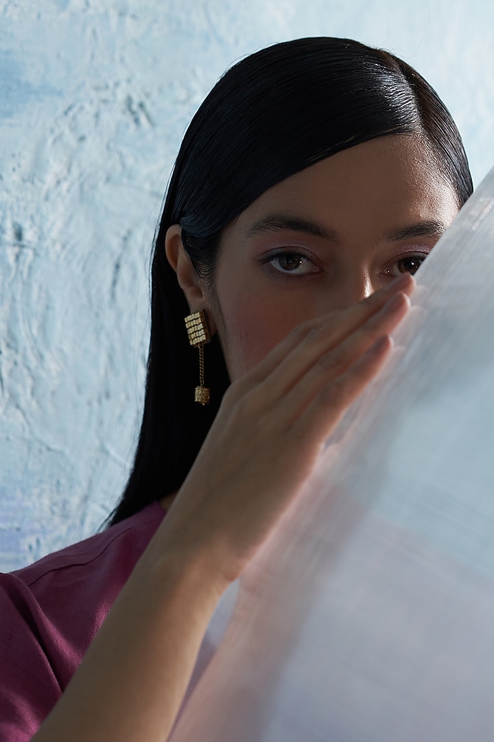 Gold Finish Aura Drop Earrings by Charkhee Accessories at Pernia's Pop Up Shop