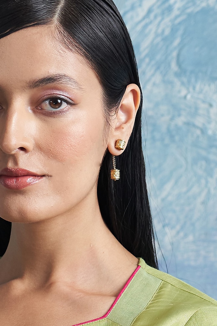 Gold Finish Aura Dangler Earrings by Charkhee Accessories