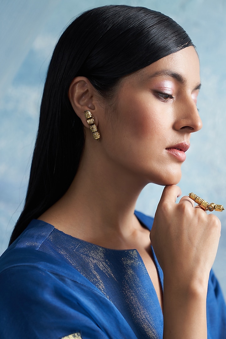 Gold Finish Aura Dangler Earrings by Charkhee Accessories