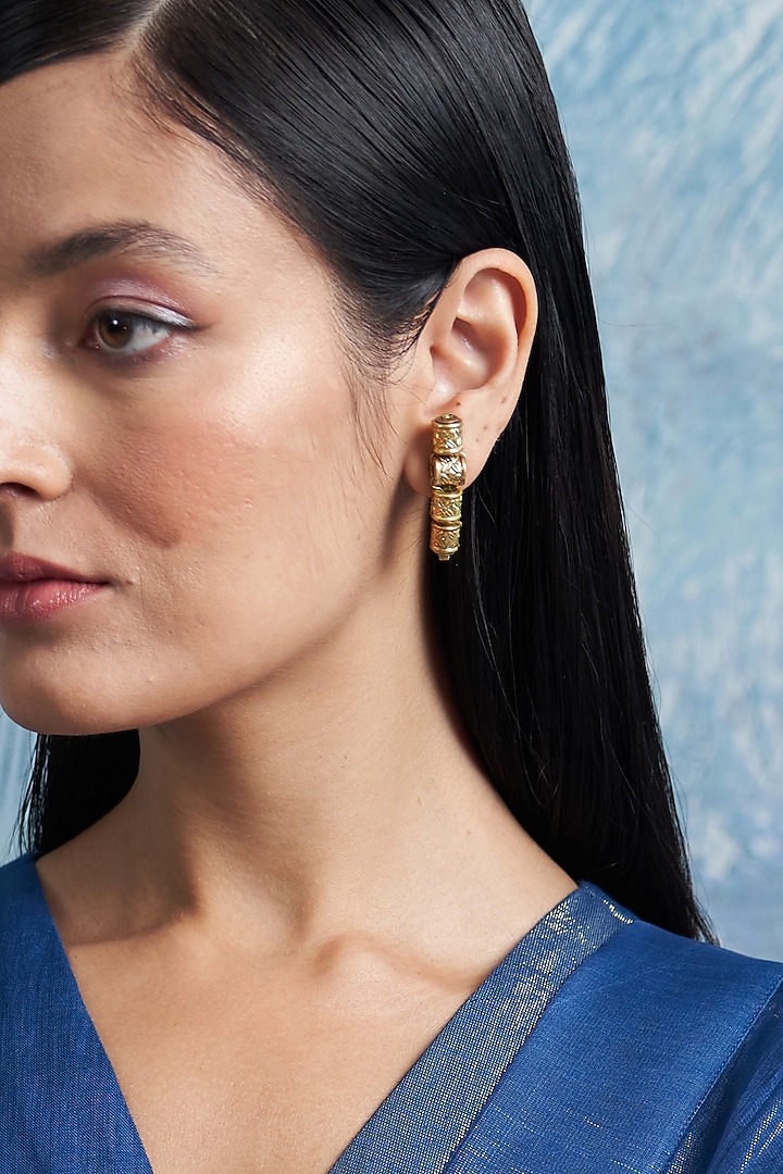 Gold Finish Aura Dangler Earrings by Charkhee Accessories at Pernia's Pop Up Shop