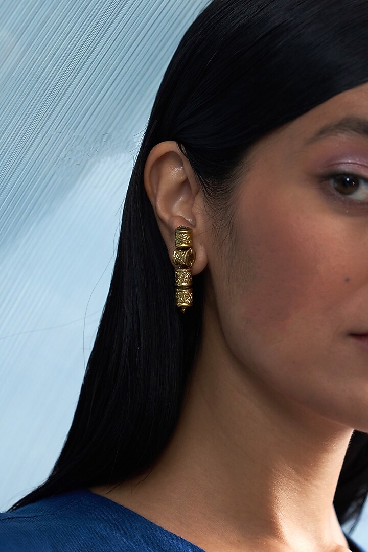 Gold Finish Aura Dangler Earrings by Charkhee Accessories at Pernia's Pop Up Shop