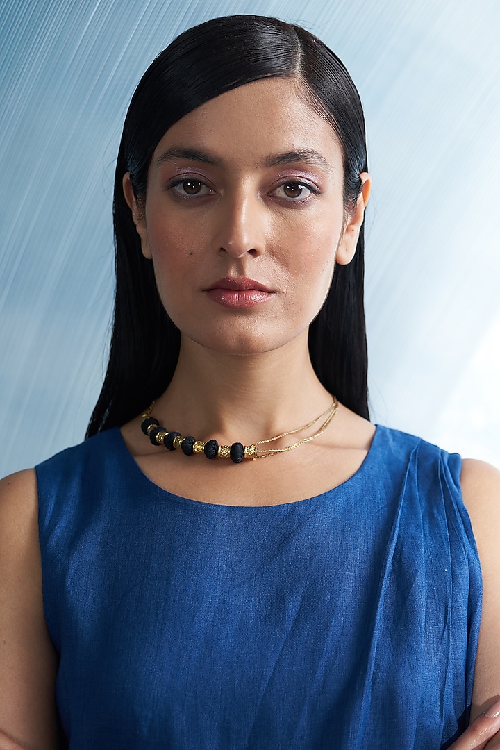 Gold Finish Aura Chimes Necklace by Charkhee Accessories at Pernia's Pop Up Shop