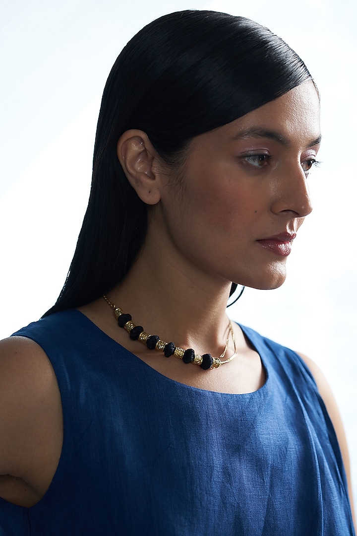 Gold Finish Aura Chimes Necklace by Charkhee Accessories at Pernia's Pop Up Shop