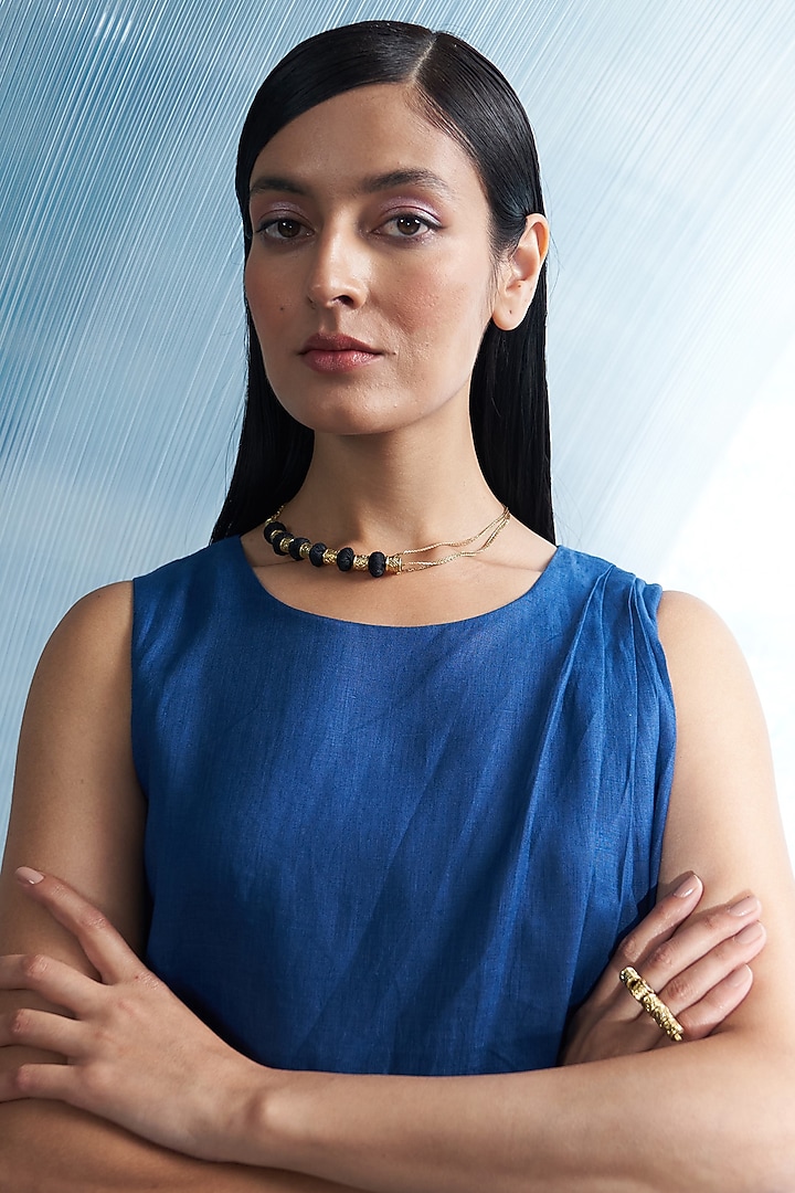 Gold Finish Aura Chimes Necklace by Charkhee Accessories at Pernia's Pop Up Shop