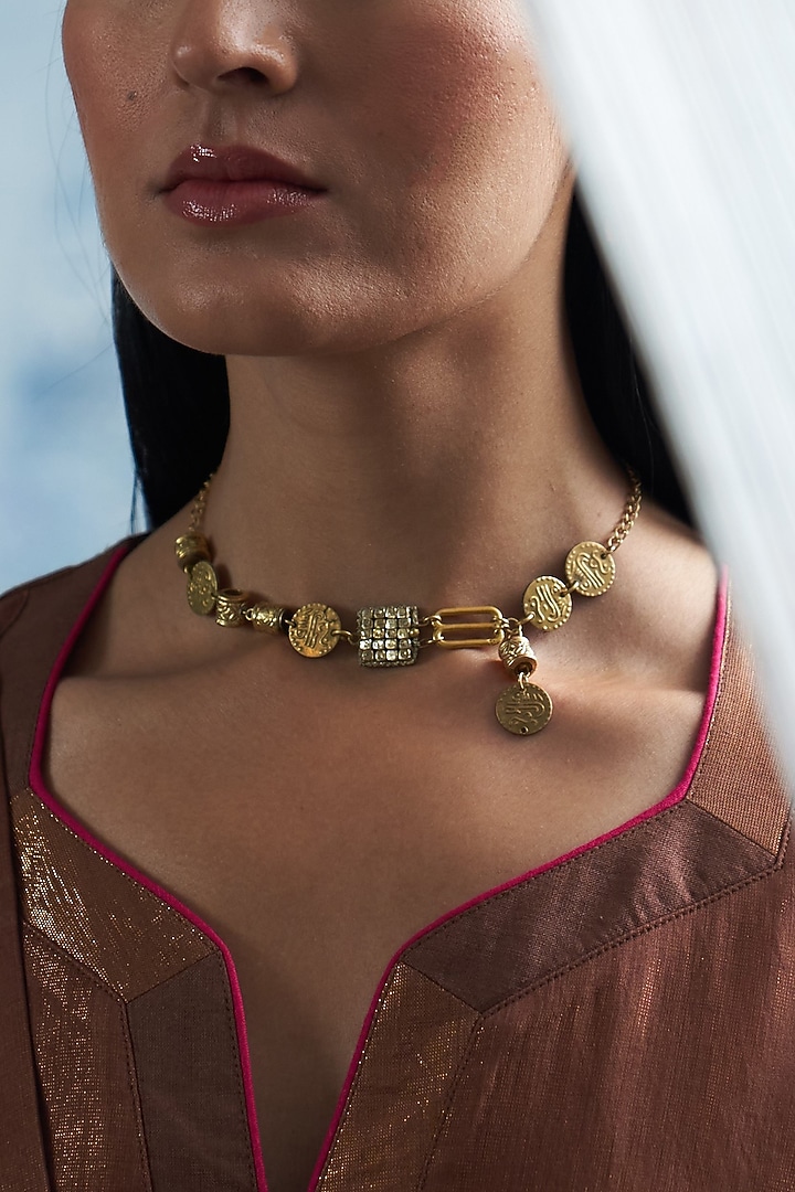 Gold Finish Aura Elemental Necklace by Charkhee Accessories at Pernia's Pop Up Shop