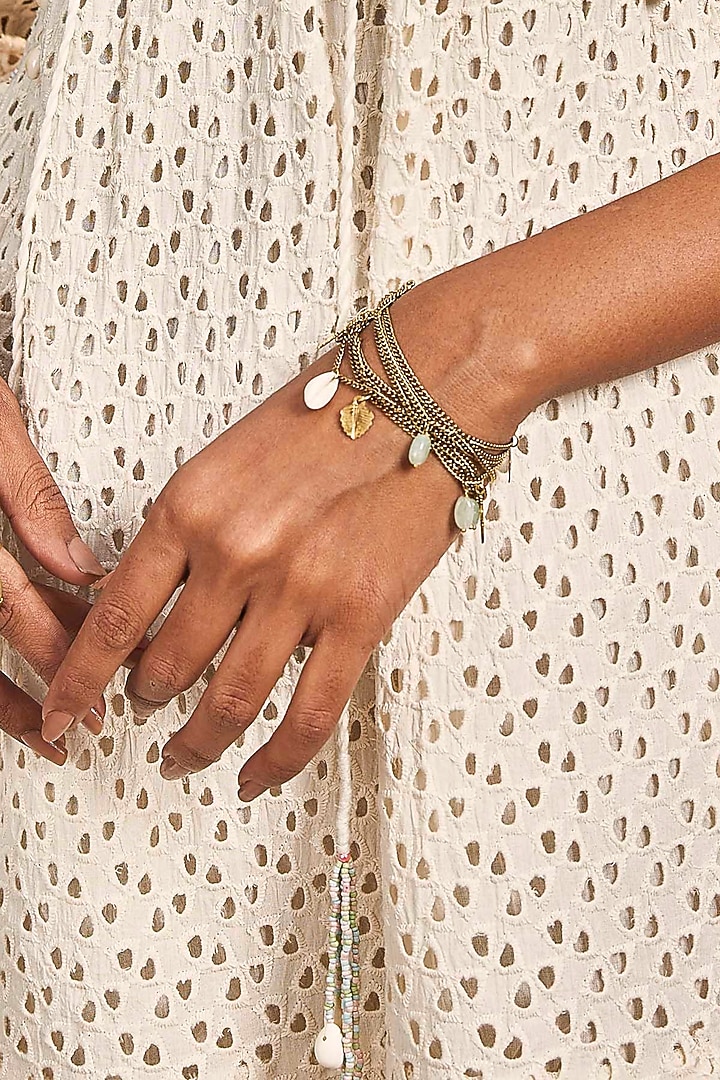 Gold Finish Beads & Synthetic Stone Handcrafted Openable Bracelet by Charkhee Accessories at Pernia's Pop Up Shop