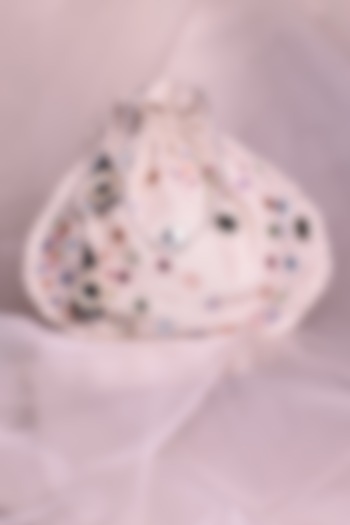 White Hand Embroidered Potli by Charkhee Accessories at Pernia's Pop Up Shop
