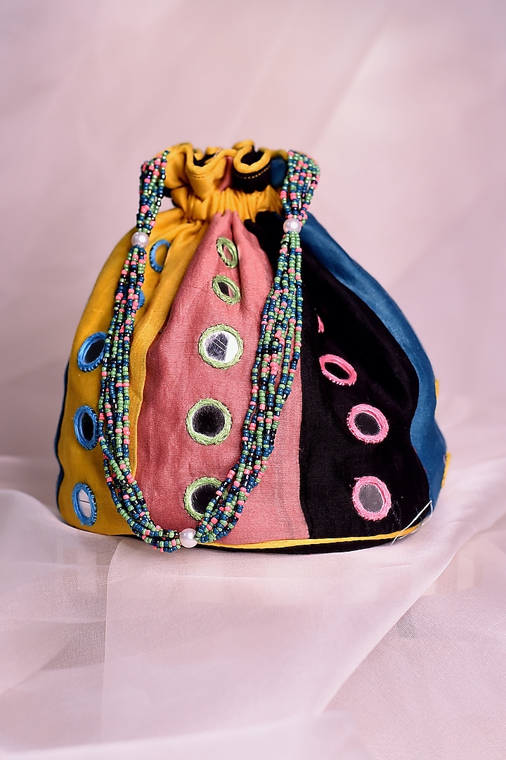 Multi-Colored Hand Embroidered Potli by Charkhee Accessories