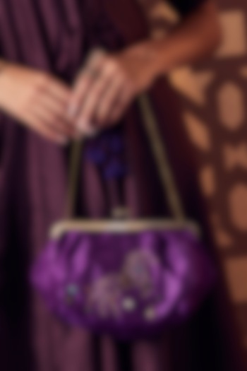 Purple Hand Embroidered Clutch by Charkhee Accessories at Pernia's Pop Up Shop