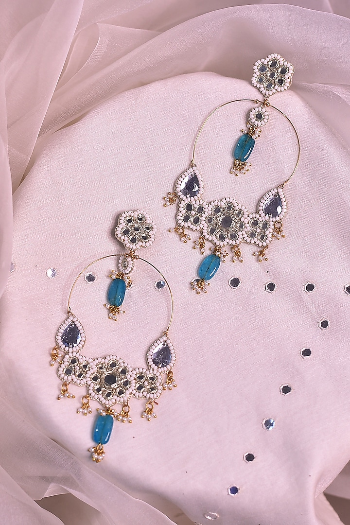 Handmade Mirror Embroidered Chandbaali Earrings by Charkhee Accessories at Pernia's Pop Up Shop